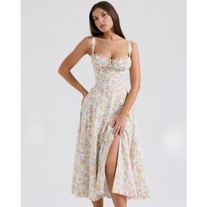 CARMEN Bustier Sundress – Pale Blue Meadow Print – Size L – NWT